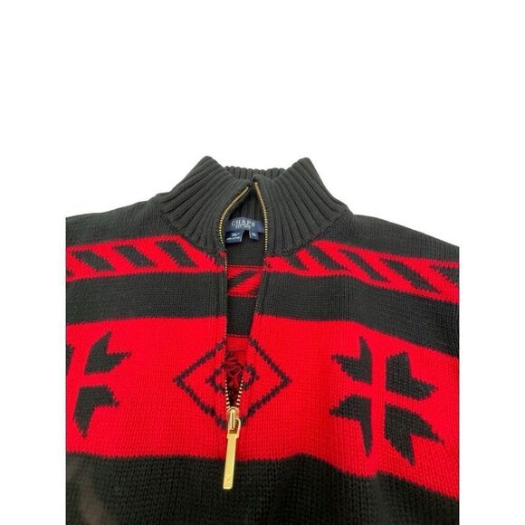 Vintage Chaps Nordic Sweater Womens Snowflake Pullover Top 1/4 Zip Black Red Si - Picture 15 of 15